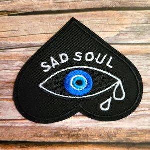 Sad Soul Emo Evil Eye Upside-down Heart Embroidered Iron on Patch